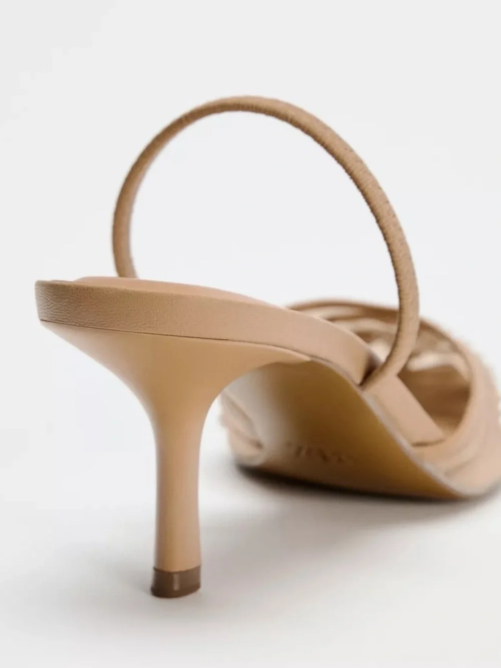 Zara tan embroidered & beaded mesh sling-back heels. 10 NWT